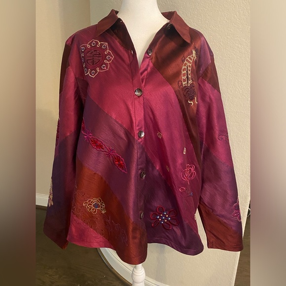 Embroidered Jewel Tone Chinoiserie Jacket and/or Button Up, XL - Picture 1 of 5